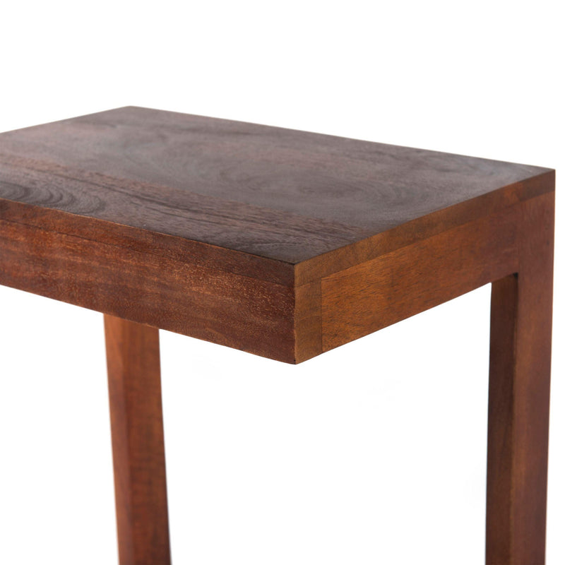 26 Inch Handcrafted ManWood Side End Table, Open Design Base, Dark Brown