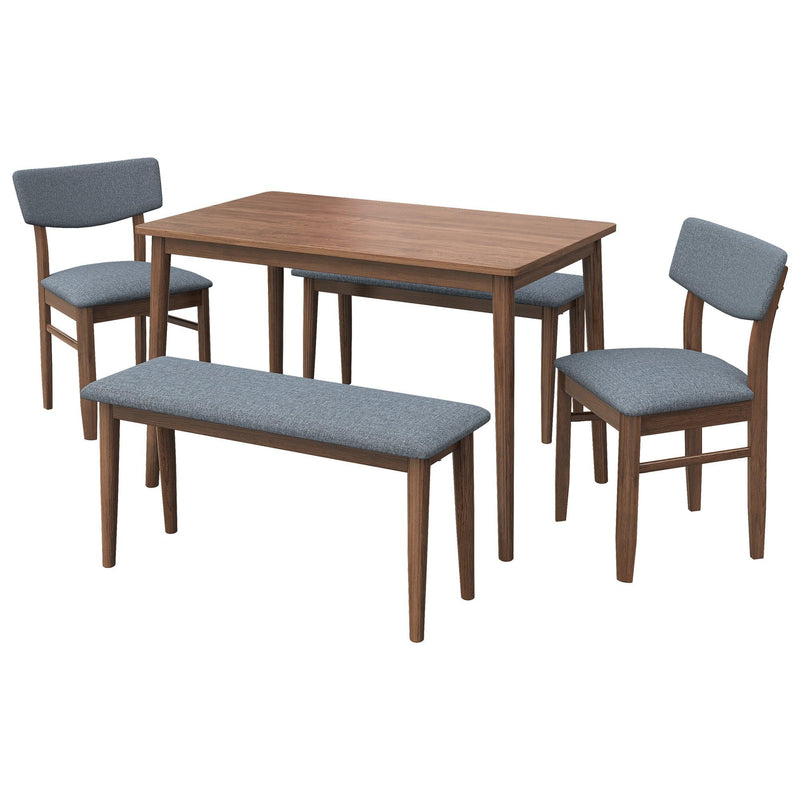 Modern Dining Table Set with 2 Benches and 2 Chairs Fabric Cushion for 6 All Rubber wood Kitchen Dining Table for Dining Room Small Space Grey - Urban Living Furniture (Los Angeles, CA)