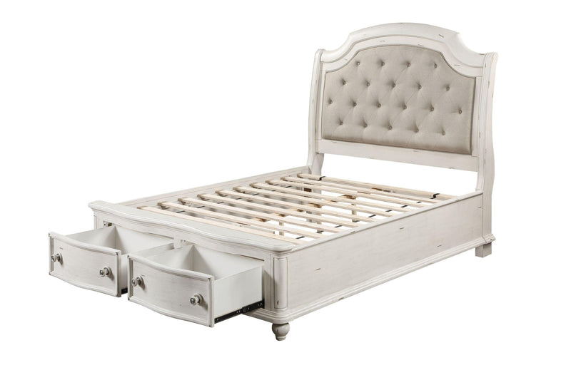 ACME Jaqueline QUEEN BED W/STORAGE Gray Linen & Antique White Finish BD01433Q - Urban Living Furniture (Los Angeles, CA)