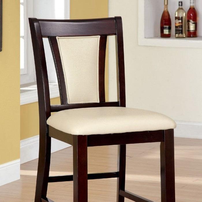 Contemporary Set of 2 Counter Height Chairs Dark Cherry And Ivory Solid wood Chair Padded Leatherette Upholstered Seat Kitchen Dining Room Furniture