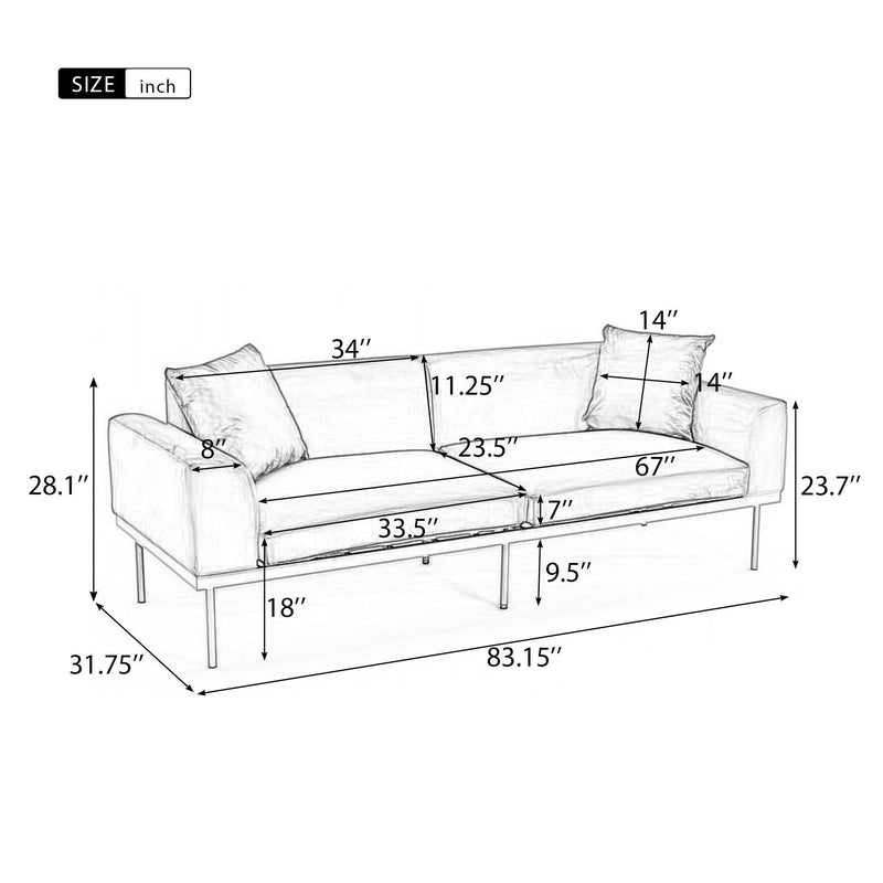 Modern Velvet Sofa with Metal Legs,Loveseat Sofa Couch with Two Pillows for Living Room and Bedroom,Grey - Urban Living Furniture (Los Angeles, CA)