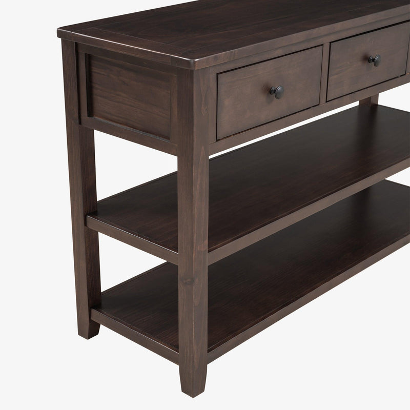 Retro Design Console Table with Two Open Shelves, Pine Solid Wood Frame and Legs for Living Room (Espresso) - Urban Living Furniture (Los Angeles, CA)