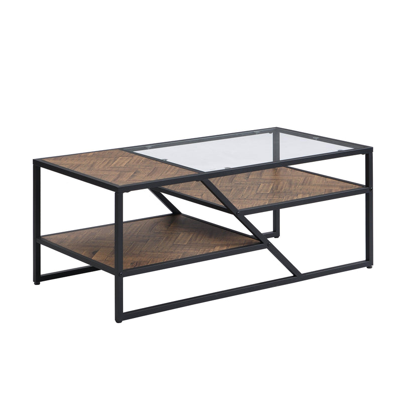 Black Coffee Table withStorage Shelf, Tempered Glass Coffee Table with Metal Frame for Living Room&Bedroom - Urban Living Furniture (Los Angeles, CA)