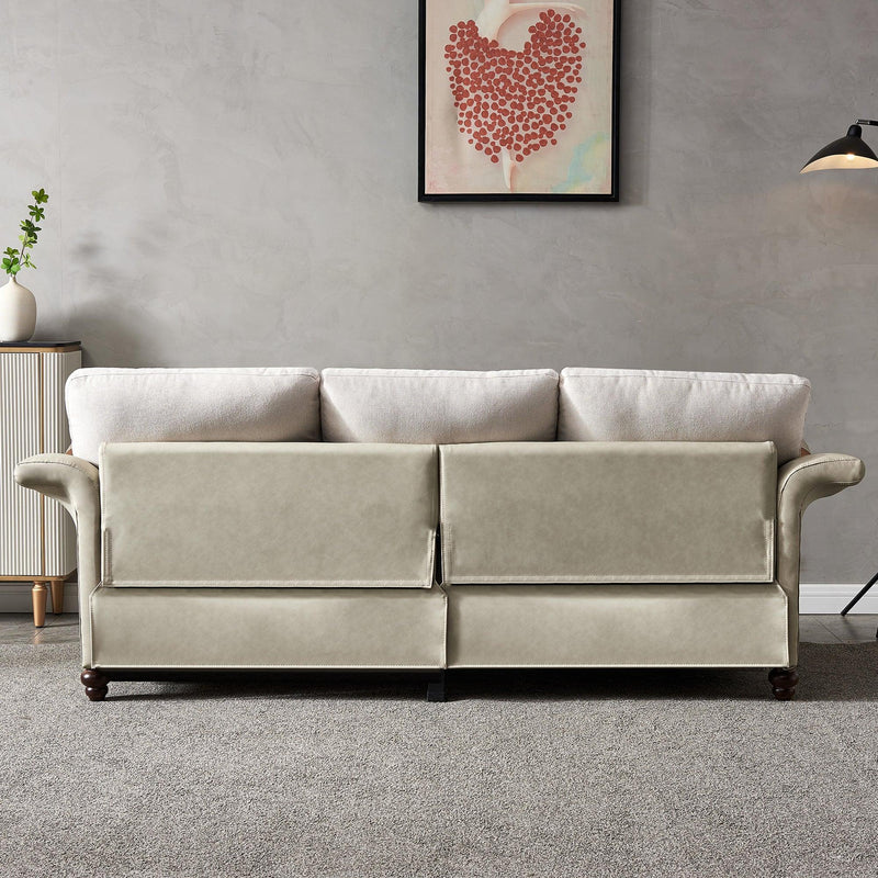 Living Room Furniture Linen Fabric Faux Leather with Wood Leg Sofa (Beige) - Urban Living Furniture (Los Angeles, CA)