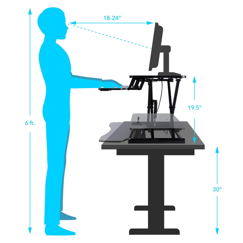 Atlantic Height Adjustable Large Standing Desk Converter, Black - Gas Spring, Desktop Riser - Urban Living Furniture (Los Angeles, CA)