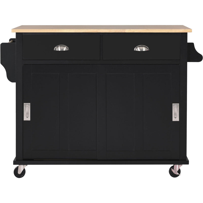 Kitchen Cart with Rubber wood Drop-Leaf Countertop, Concealed sliding barn door adjustable height,Kitchen Island on 4 Wheels withStorage Cabinet and 2 Drawers,L52.2xW30.5xH36.6 inch, Black - Urban Living Furniture (Los Angeles, CA)