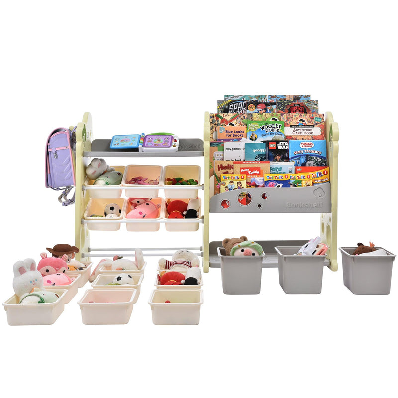 Kids Bookshelf ToyStorage Organizer with 12 Bins and 4 Bookshelves, Multi-functional Nursery Organizer Kids Furniture Set ToyStorage Cabinet Unit with HDPE Shelf and Bins - Urban Living Furniture (Los Angeles, CA)