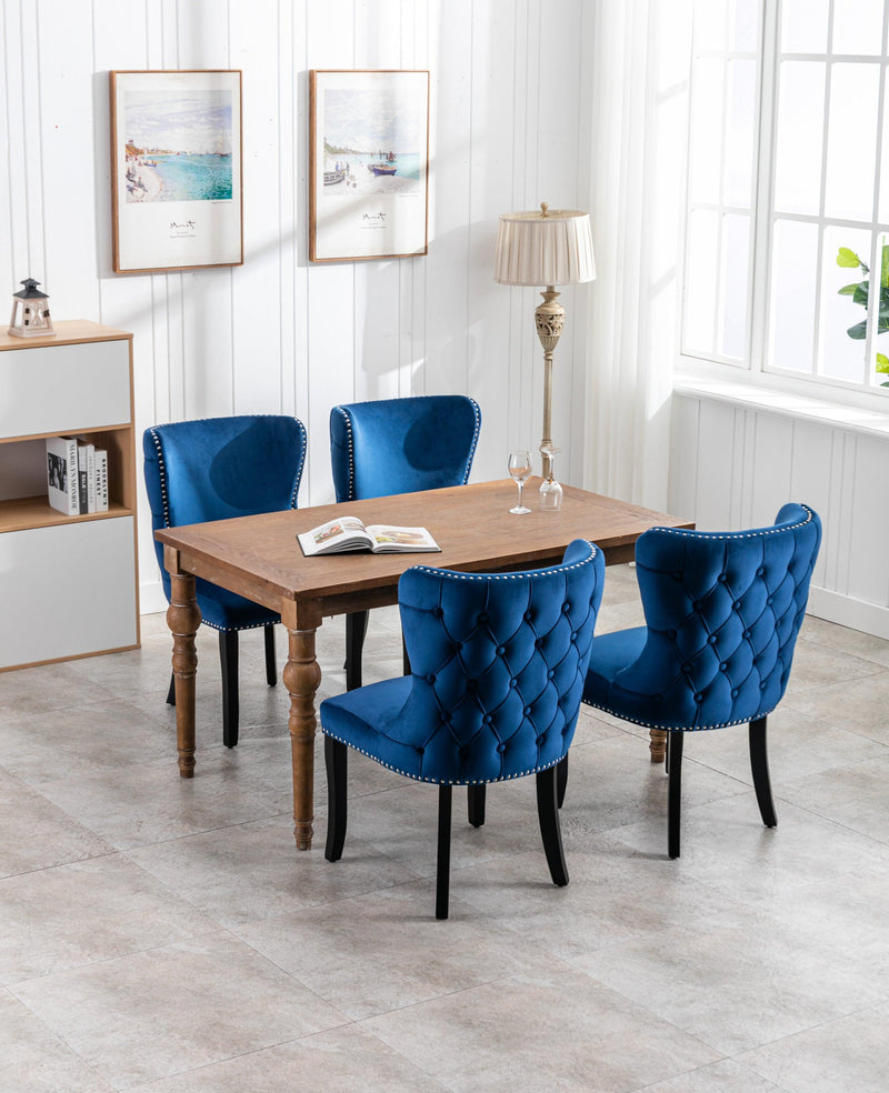 Set of 2 upholstered wing-back dining chair with backstitching nailhead trim and solid wood legs Blue - Urban Living Furniture (Los Angeles, CA)