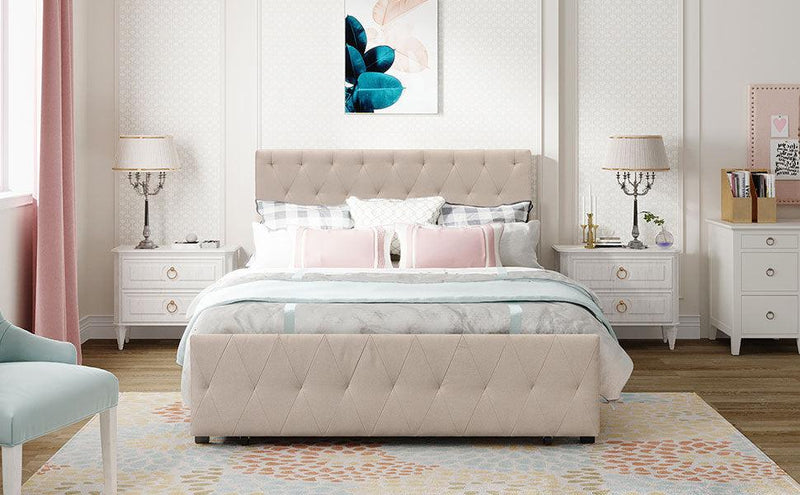 Full SizeStorage Bed Metal Platform Bed with a Big Drawer - Beige - Urban Living Furniture (Los Angeles, CA)