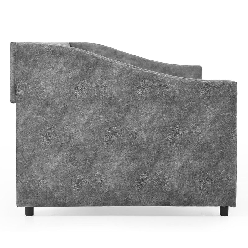 Full Size Daybed with Drawers Upholstered Tufted Sofa Bed, with Button on Back and Copper Nail on Waved Shape Arms，Grey（80.5“x55.5”x27.5“）