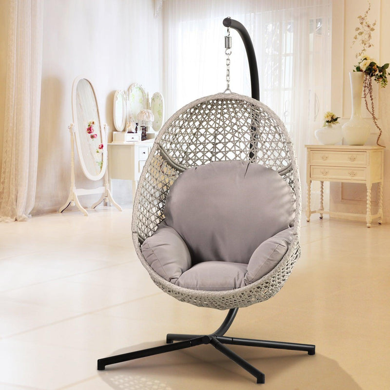 Large Hanging Egg Chair with Stand & UV Resistant Cushion Hammock Chairs with C-Stand for Outdoor