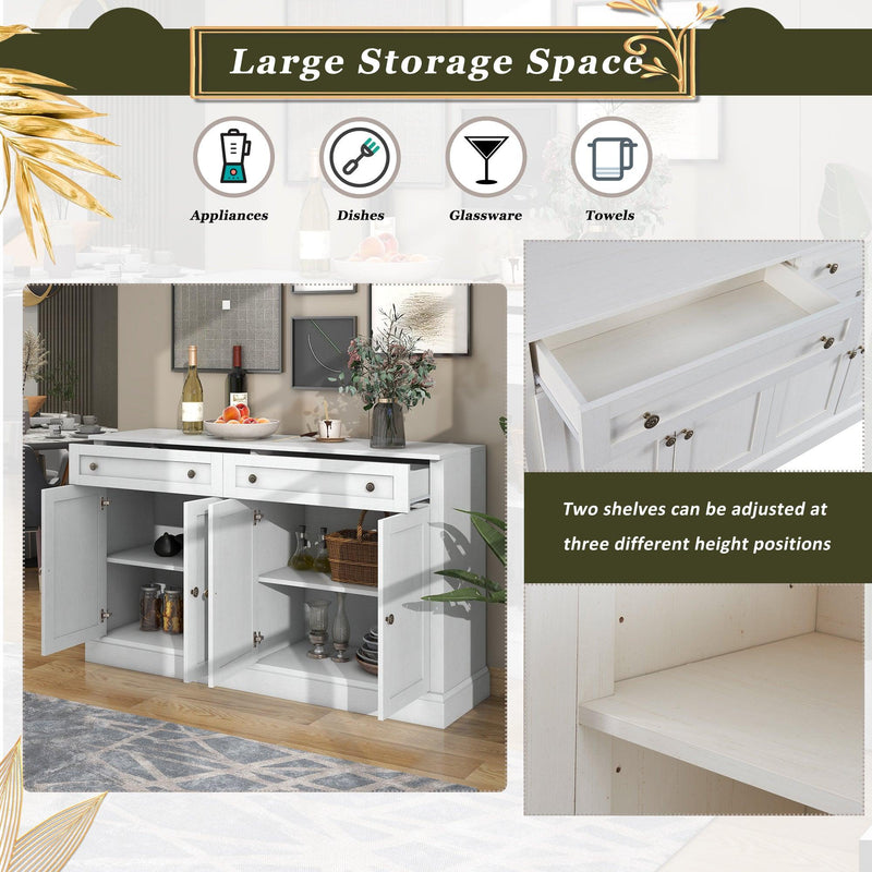 Kitchen SideboardStorage Buffet Cabinet with 2 Drawers & 4 Doors Adjustable Shelves for Dining Room, Living Room (Antique White) - Urban Living Furniture (Los Angeles, CA)