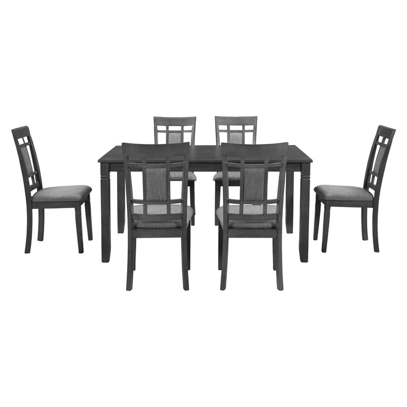 7-Piece Farmhouse Rustic Wooden Dining Table Set Kitchen Furniture Set with 6 Padded Dining Chairs, Gray - Urban Living Furniture (Los Angeles, CA)