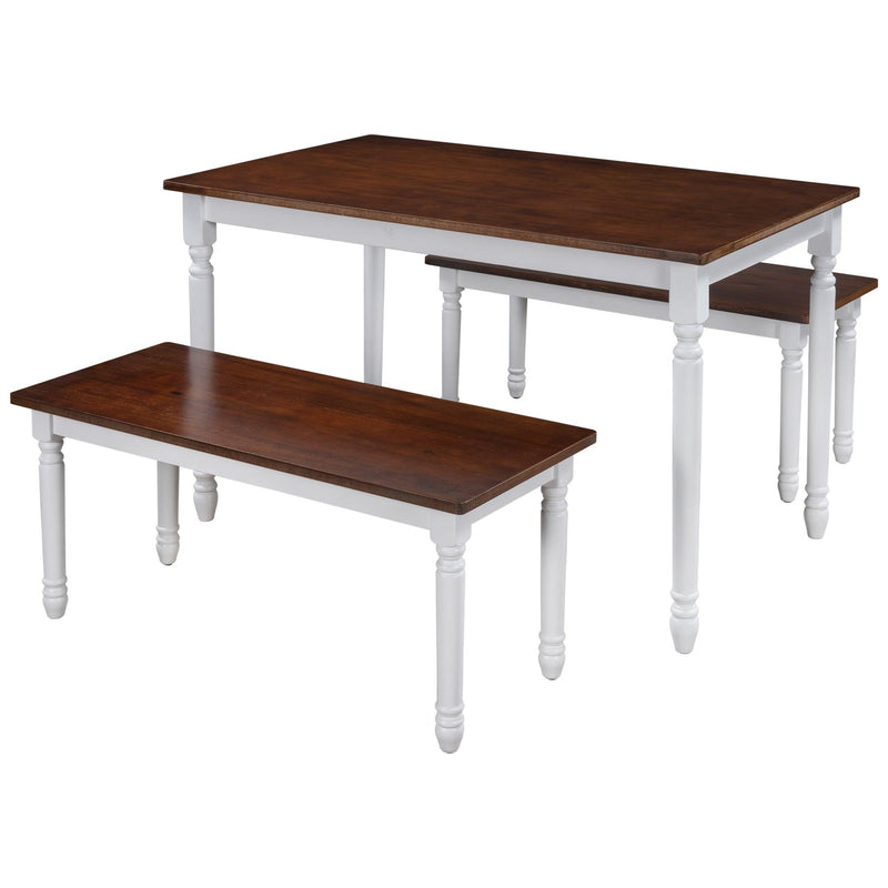 3-Piece Retro Farmhouse Solid Wood Kitchen Dining Table Set Breakfast Nook with 2 Benches, Cherry+White - Urban Living Furniture (Los Angeles, CA)