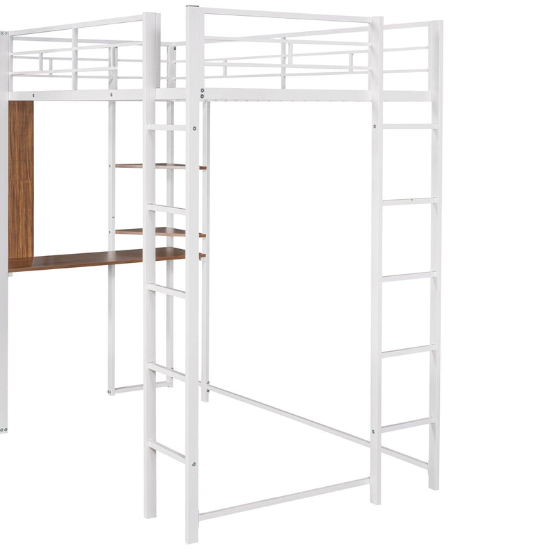 Twin Metal Loft Bed with 2 Shelves and one Desk ,WHITE - Urban Living Furniture (Los Angeles, CA)