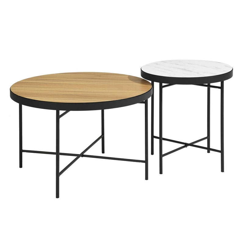 Set of 2 Round Side Table, Sofa End Table,Accent Table Round, Coffee Table Waterproof  for Living Room Bedroom, wood & marple - Urban Living Furniture (Los Angeles, CA)