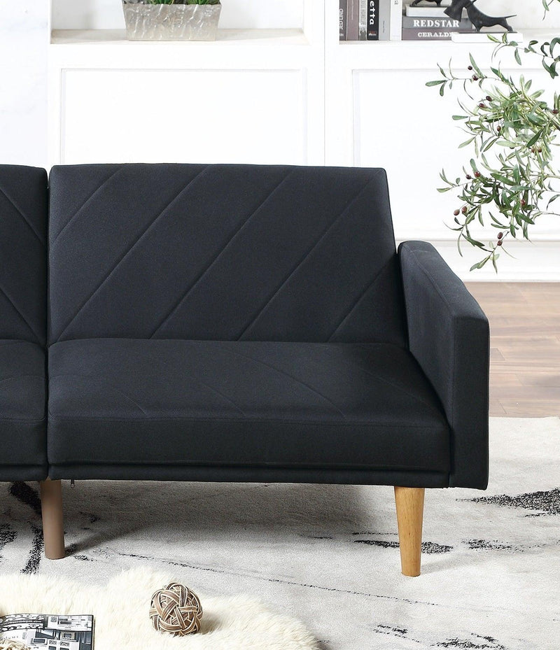 Modern Electric Look 1pc Convertible Sofa Couch Black Linen Like Fabric Cushion Clean Lines Wooden Legs Living Room - Urban Living Furniture (Los Angeles, CA)