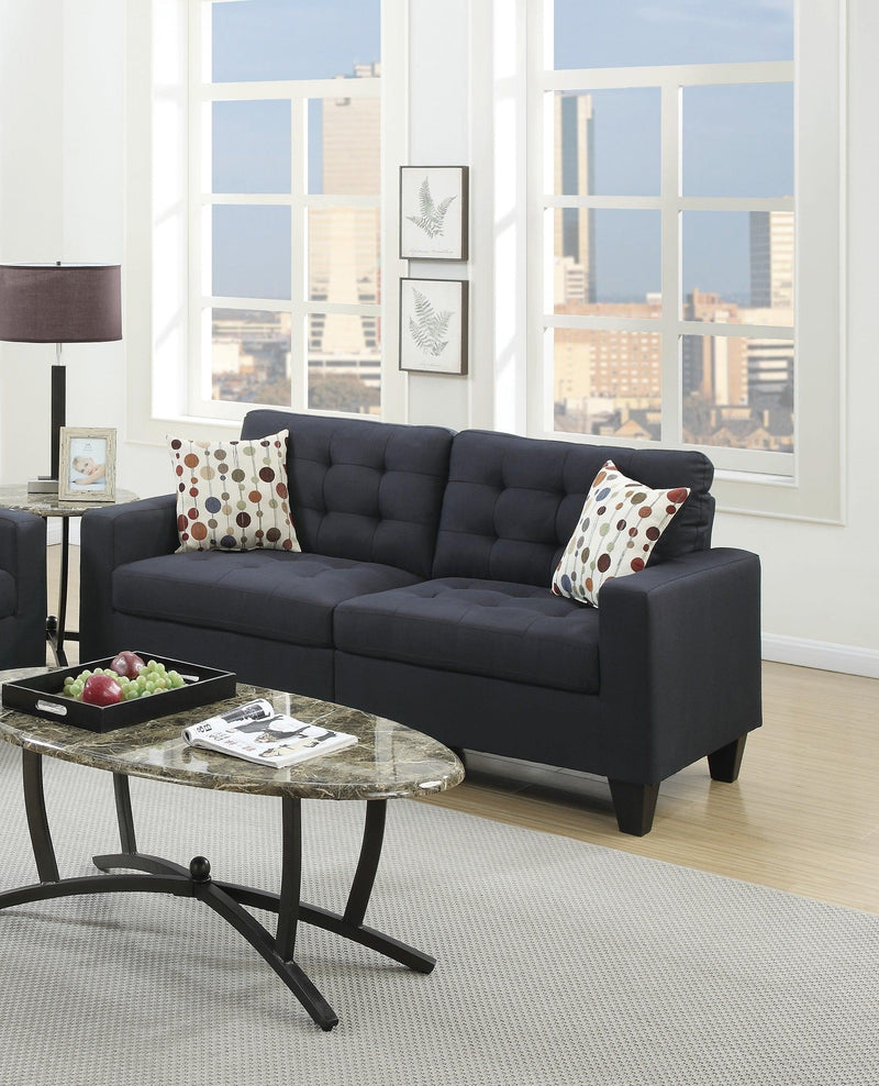 Living Room Furniture 2pc Sofa Set Black Polyfiber Tufted Sofa Loveseat w Pillows Cushion Couch Solid pine - Urban Living Furniture (Los Angeles, CA)