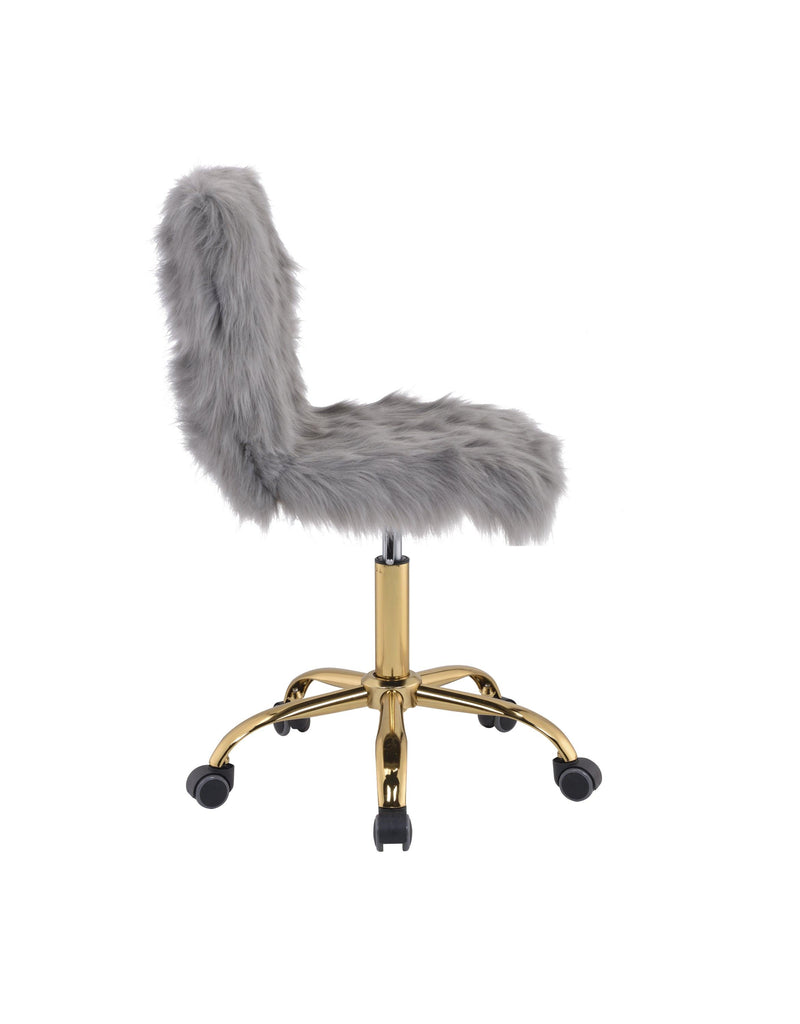 ACME Arundell Office Chair in Gray Faux Fur & Gold Finish OF00121