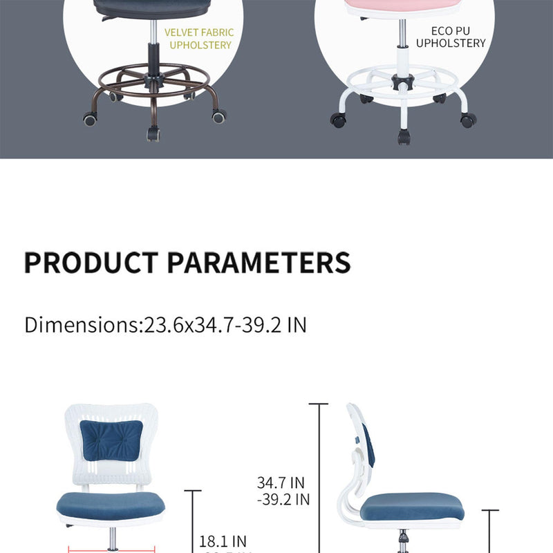 Home Office Desk Chair,Drafting Chair,Height Adjustable Rolling Chair, Armless CuteModern Task Chair for Make Up and Teens Homework,White+Orange - Urban Living Furniture (Los Angeles, CA)