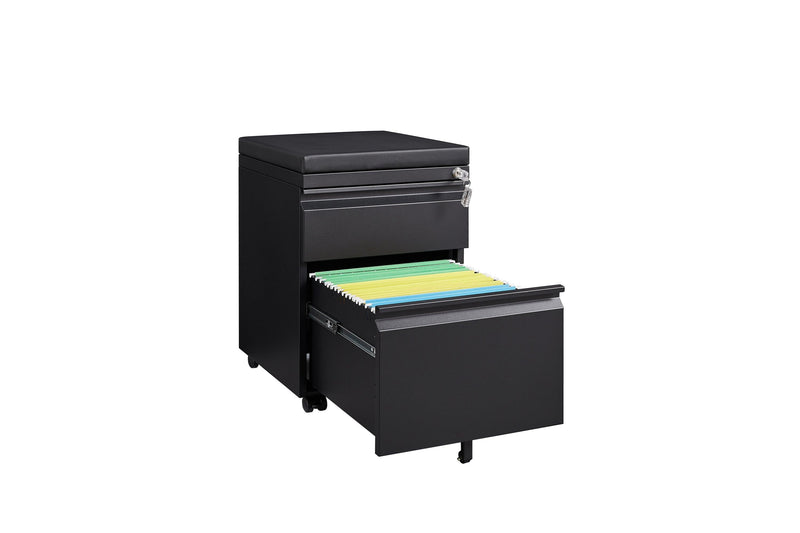 Mobile File Cabinet 2-Drawer Pedestal with Lock forStorage Use for Home Office and Business Enterprise,Legal/Letter Size Black,With 5 Wheels,with Leather cushion
