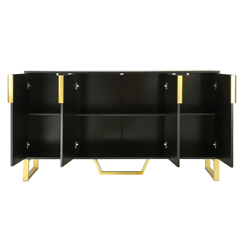 Modern sideboard with Four Doors, Metal handles & Legs and Adjustable Shelves Kitchen Cabinet (Black) - Urban Living Furniture (Los Angeles, CA)