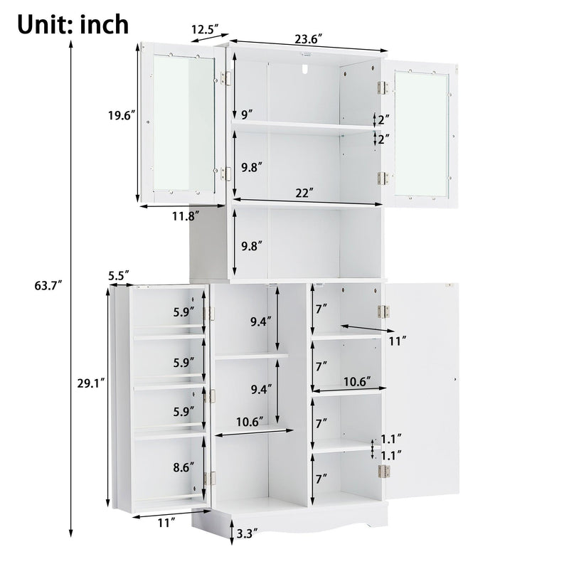 TallStorage Cabinet with Glass Doors for Bathroom/Office, MultipleStorage Space, White - Urban Living Furniture (Los Angeles, CA)