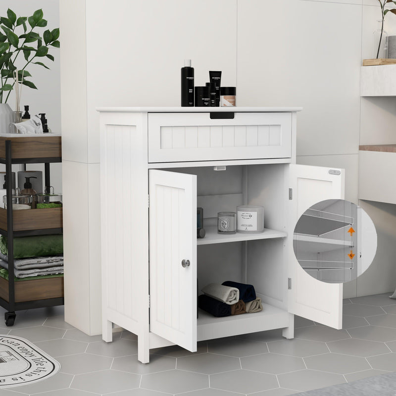 Bathroom Floor Cabinet Freestanding 2 Doors and 1 Drawer WoodStorage Organizer Cabinet for Bathroom and Living Room-White - Urban Living Furniture (Los Angeles, CA)