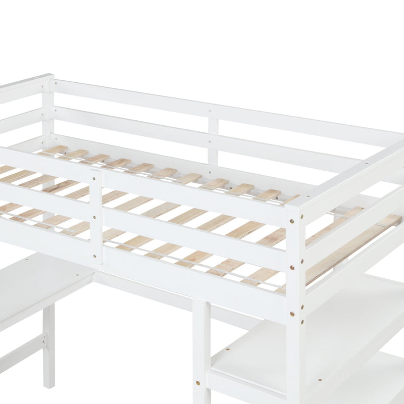 Twin Loft Bed with desk,ladder,shelves , White - Urban Living Furniture (Los Angeles, CA)