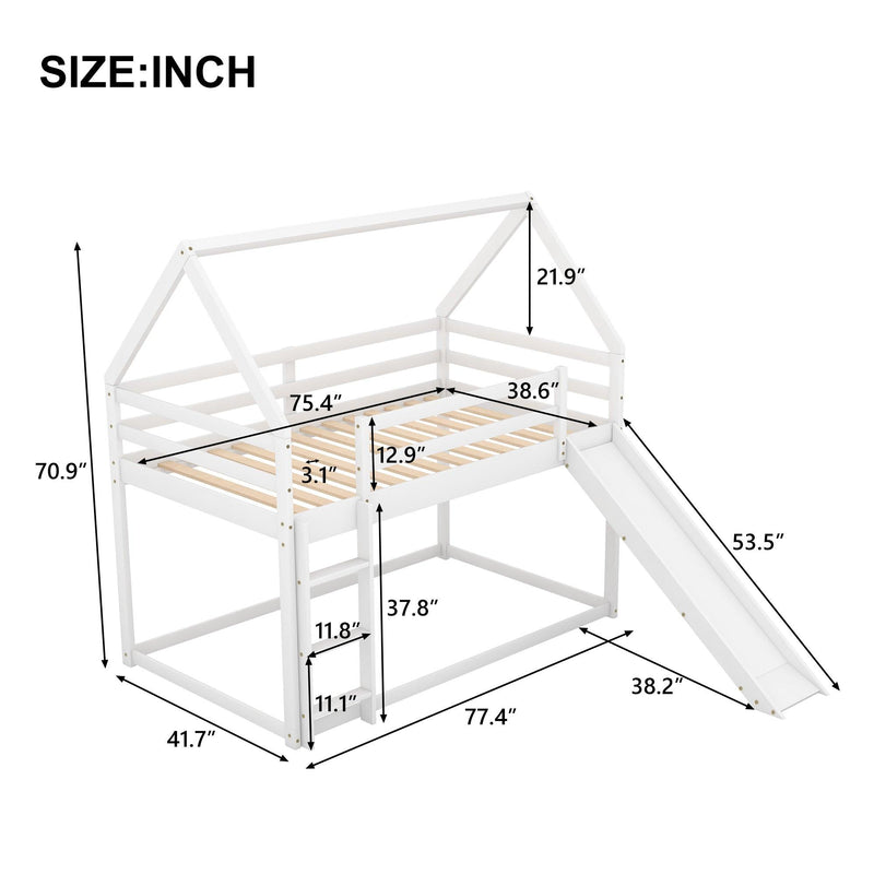 Twin Size Bunk House Bed with Slide and Ladder,White - Urban Living Furniture (Los Angeles, CA)