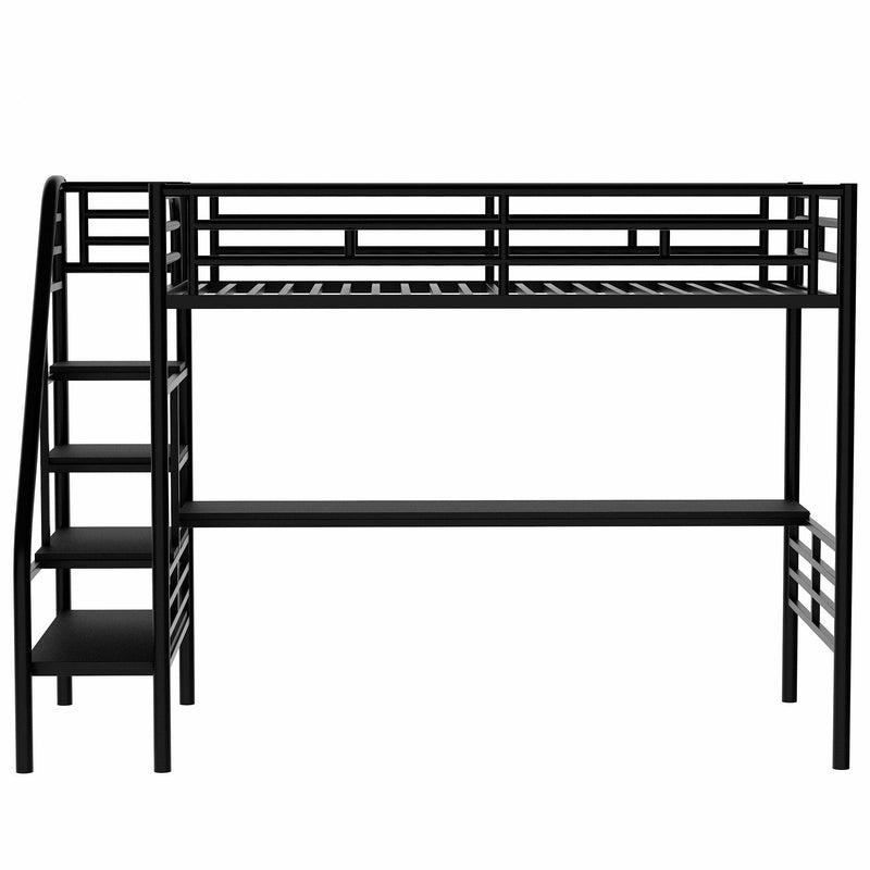 Metal Loft Bed Frame with Desk, No Box Spring Needed,Twin ,Black - Urban Living Furniture (Los Angeles, CA)