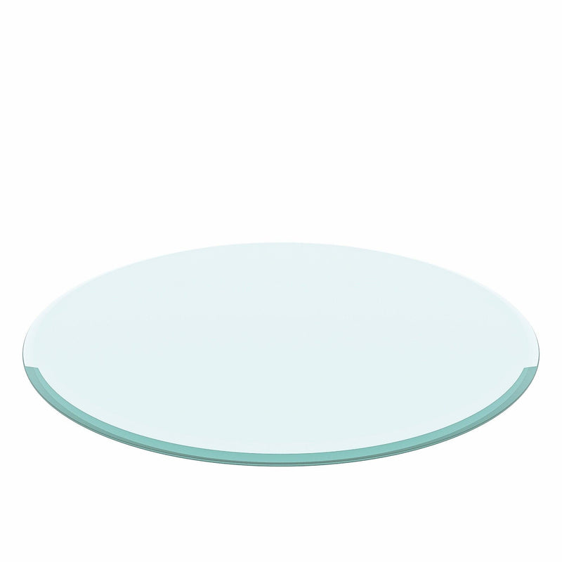 24" Inch Round Tempered Glass Table Top Clear Glass 3/8’’ Inch Thick Beveled Polished Edge