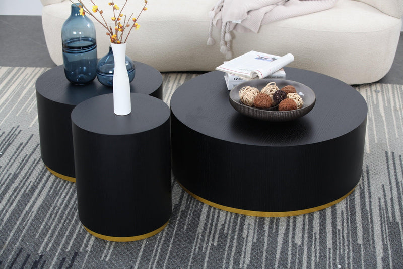 Round Coffee Table side Table for Living Room Fully Assembled Black