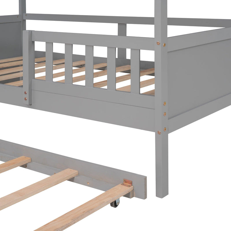 Twin Size House Bed Wood Bed with Twin Size Trundle ( Gray ) - Urban Living Furniture (Los Angeles, CA)