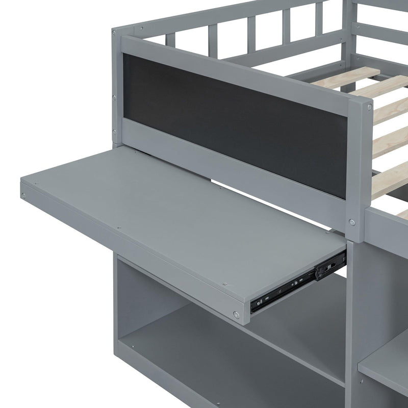 Twin Size Low Loft Bed with Rolling Desk, Shelf and Drawers - Gray - Urban Living Furniture (Los Angeles, CA)