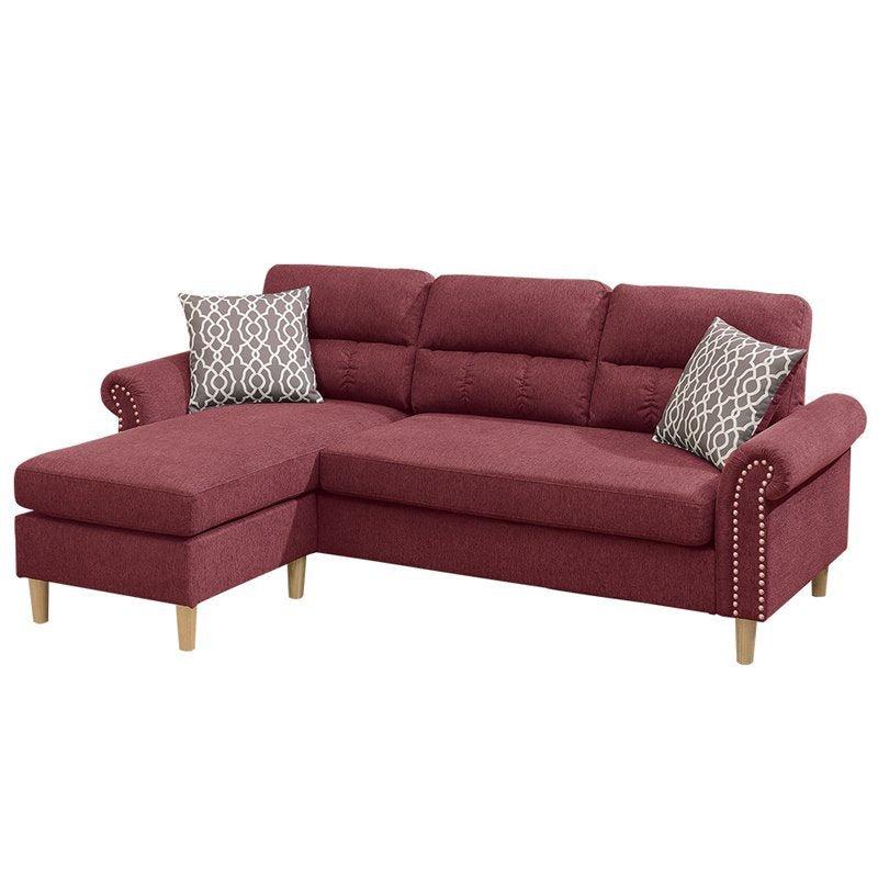 Paparika Red Color Polyfiber Reversible Sectional Sofa Set Chaise Pillows Plush Cushion Couch Nailheads - Urban Living Furniture (Los Angeles, CA)