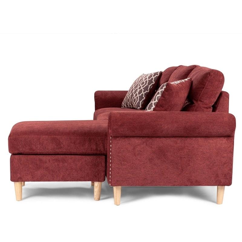 Paparika Red Color Polyfiber Reversible Sectional Sofa Set Chaise Pillows Plush Cushion Couch Nailheads - Urban Living Furniture (Los Angeles, CA)