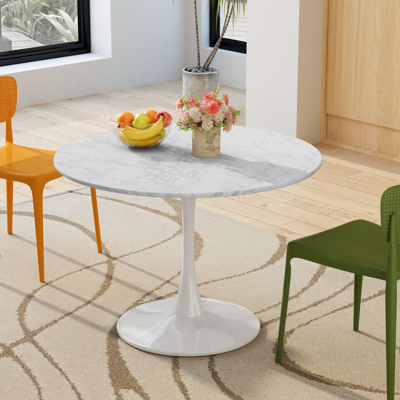 42.12"Modern Round Dining Table with Printed White Marble Table Top,Metal Base  Dining Table, End Table Leisure Coffee Table - Urban Living Furniture (Los Angeles, CA)