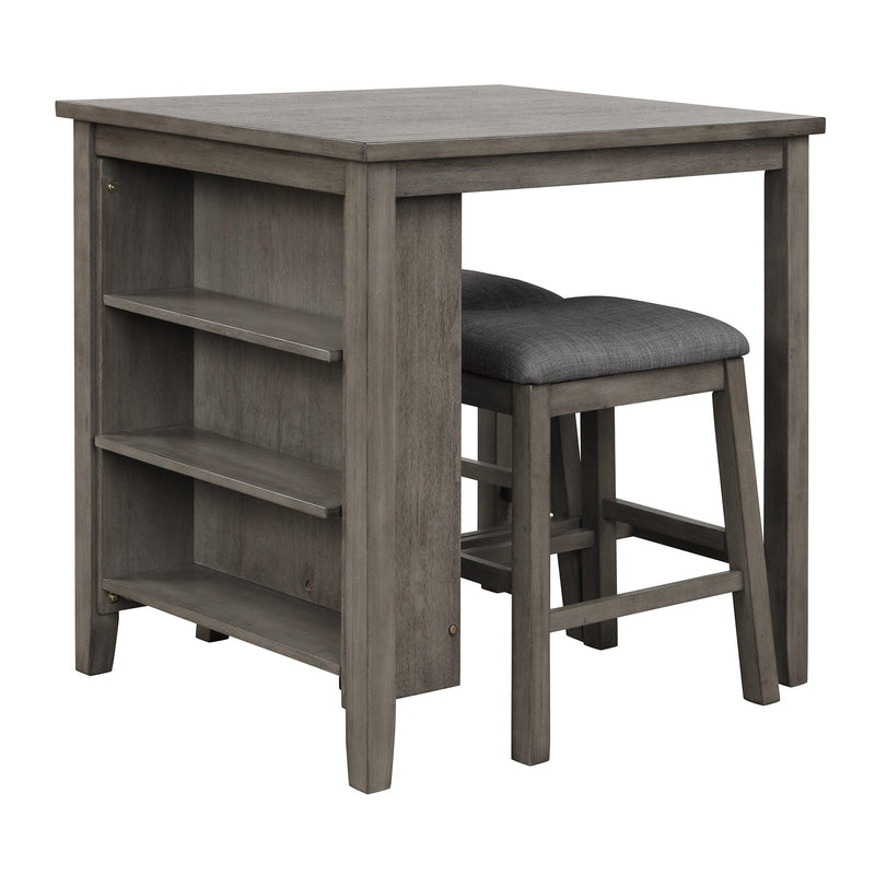 3 Piece Dining Table with Padded Stools, Table Set withStorage Shelf,Dark Gray - Urban Living Furniture (Los Angeles, CA)