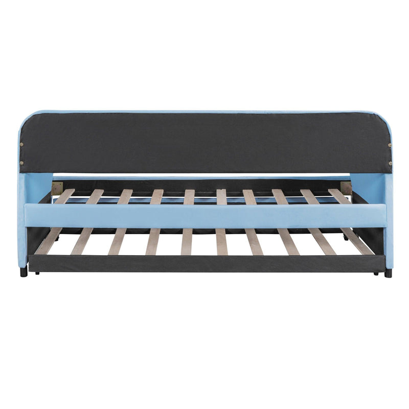 Upholstered Daybed Sofa Bed Twin Size With Trundle Bed and Wood Slat, Light Blue - Urban Living Furniture (Los Angeles, CA)