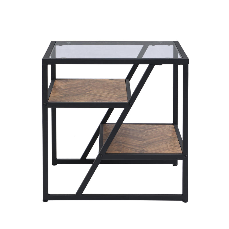 Black Side Table, End Table withStorage Shelf, Tempered Glass Coffee Table with Metal Frame for Living Room&Bed Room - Urban Living Furniture (Los Angeles, CA)