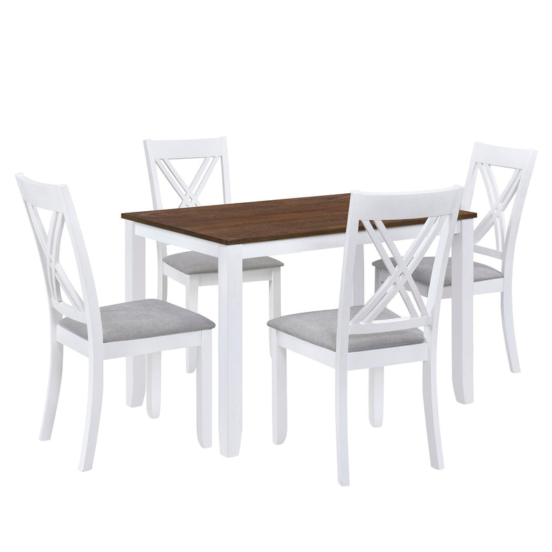 Rustic Minimalist Wood 5-Piece Dining Table Set with 4 X-Back Chairs for Small Places, White - Urban Living Furniture (Los Angeles, CA)