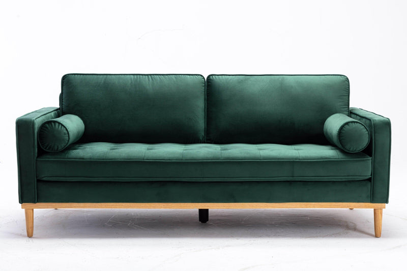 Fancy Style Living Room Furniture Green Velvet 1pc Sofa with Wooden Legs Pocket Coils Seating - Urban Living Furniture (Los Angeles, CA)