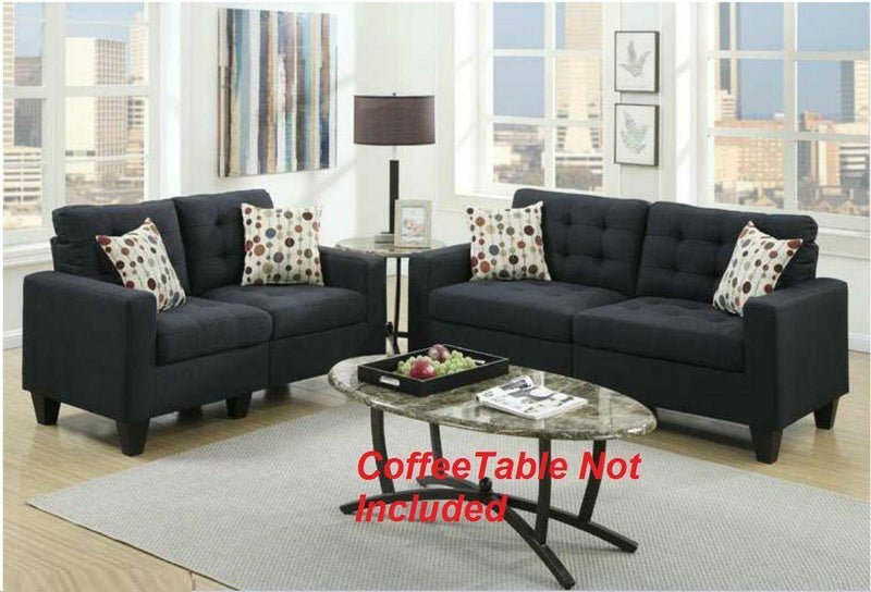 Living Room Furniture 2pc Sofa Set Black Polyfiber Tufted Sofa Loveseat w Pillows Cushion Couch Solid pine - Urban Living Furniture (Los Angeles, CA)