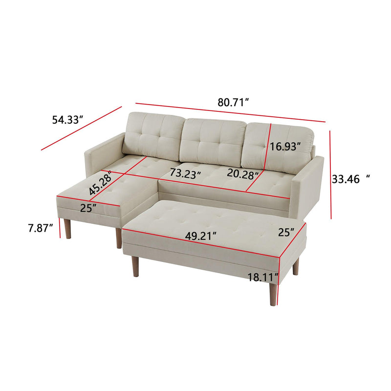 Beige Sectional Sofa Bed , L-shape Sofa Chaise Lounge with Ottoman Bench