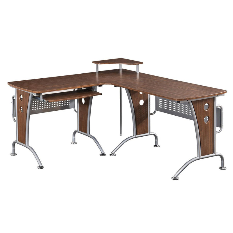 Techni Mobili Deluxe L-Shaped Computer Desk With Pull Out Keyboard Panel, Mahogany - Urban Living Furniture (Los Angeles, CA)