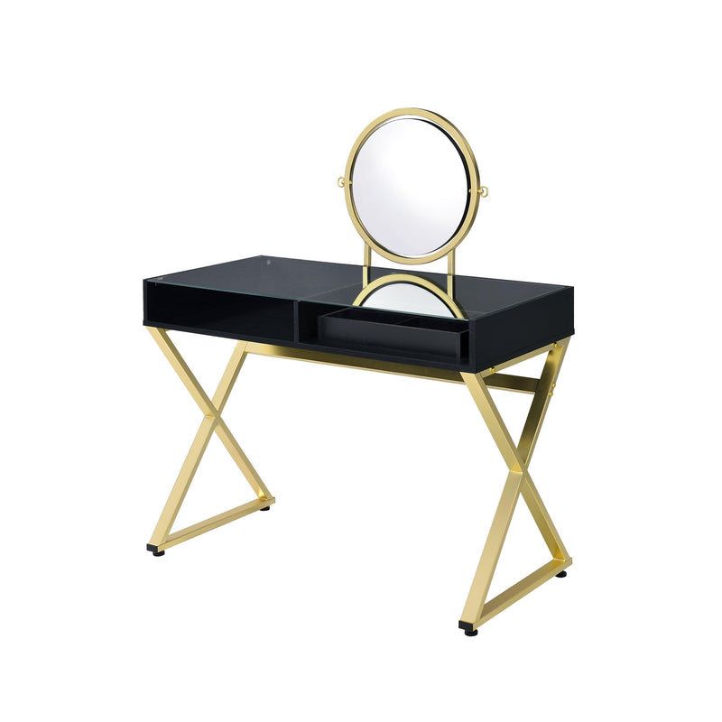 ACME Coleen Vanity Desk w/Mirror & Jewelry Tray in Black & Gold Finish AC00669