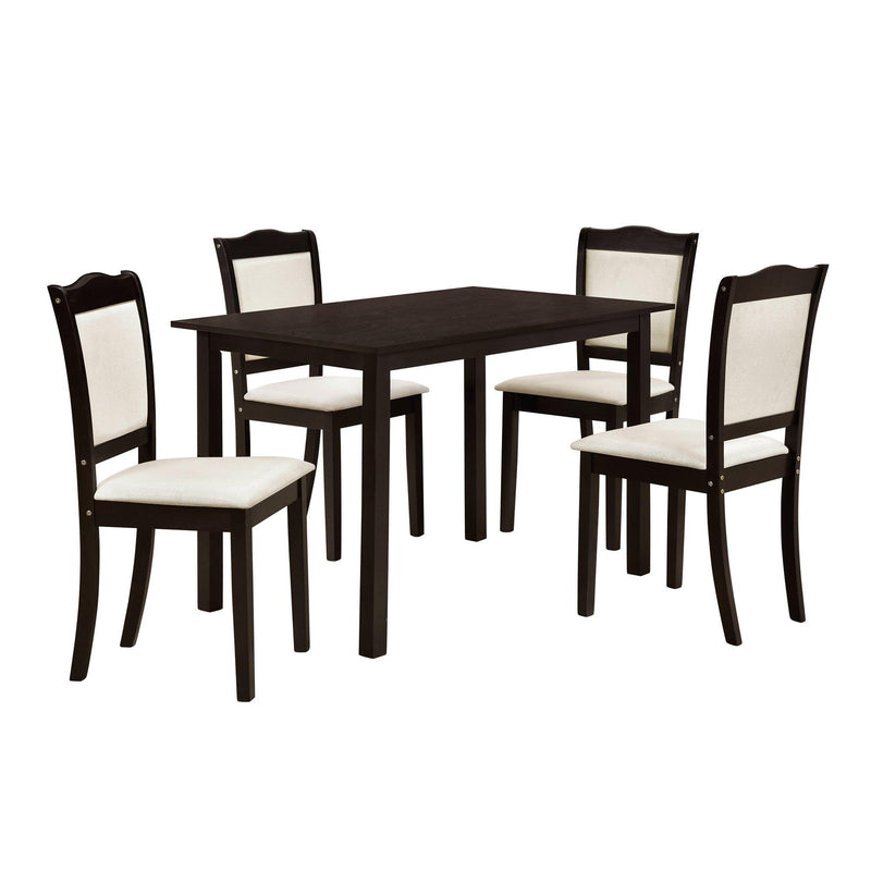 5-Piece Wood Dining Table Set Simple Style Kitchen Dining Set Rectangular Table with Upholstered Chairs for Limited Space (Espresso)