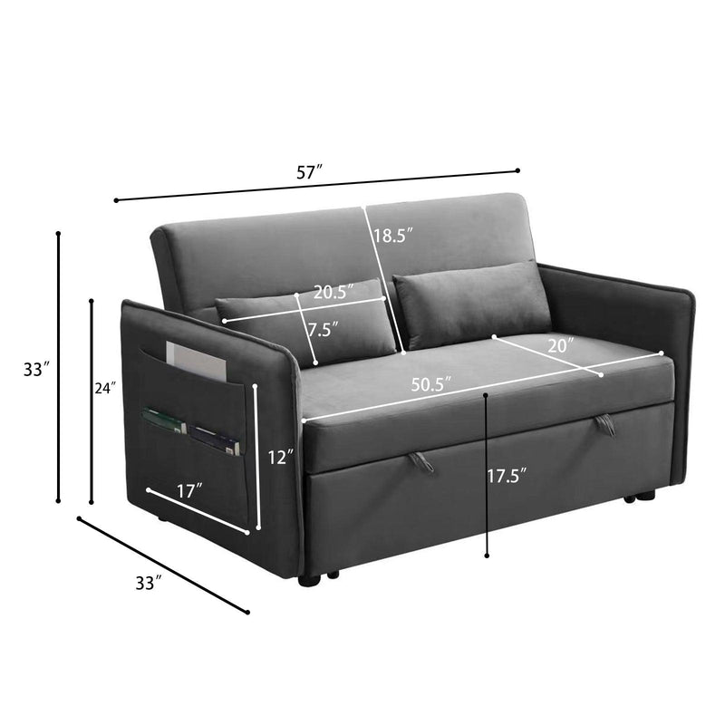 Pull Out Sofa Bed,Modern Adjustable Pull Out Bed Lounge Chair with 2 Side Pockets, 2 Pillows for Home Office - Urban Living Furniture (Los Angeles, CA)