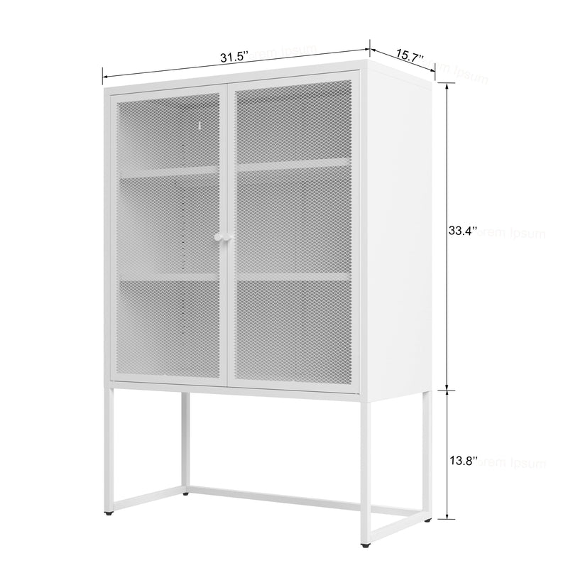 47.2 inches high MetalStorage Cabinet with 2 Mesh Doors, Suitable for Office, Dining Room and Living Room, White